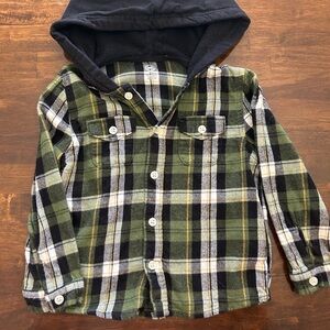 4T Plaid Hooded Flannel Shirt - Green and Black
